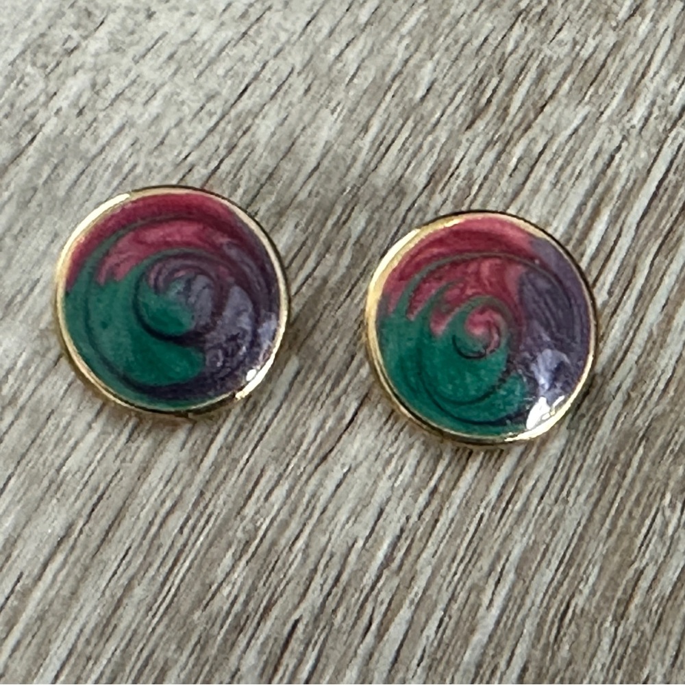 So Cute Vintage Pierced Earrings W Pinks Purples & Greens Enamel